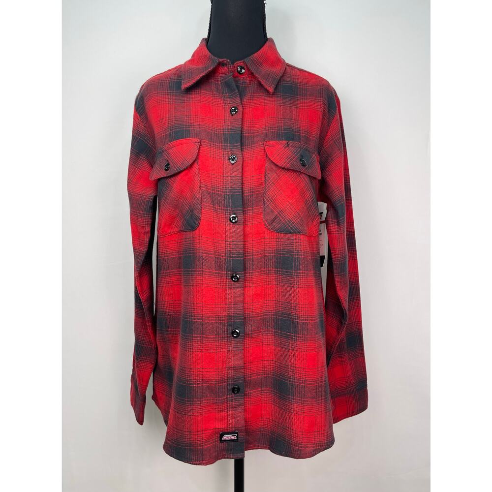 NWT Dickies Women’s Red & Black Plaid Flannel Shirt Size Small - Picture 2 of 10